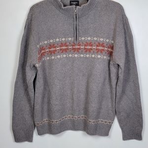 Haggar Lambswool Blend Fairisle Mock Neck Half Zip Sweater, EUC, size XL
